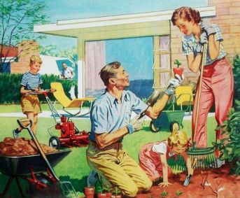 retro family springtime gardening